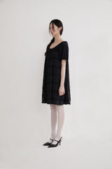 Flower crochet shirring dress (BLACK)