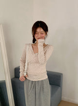 #Flower Ribbon Cotton100 Eyelet T-shirt (3color)