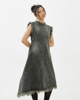 Ruffled Line Up Denim Dress