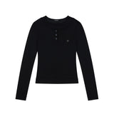 (DUC) Henley-Neck Double-Layer Long Sleeve Black