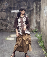 キューバ風ゆったり半袖花柄シャツ