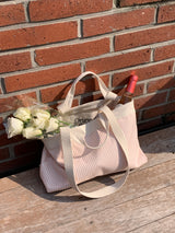 stripe reversible bag - candy pink