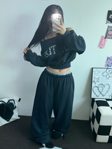 HIP PRINTING LETTERING WIDE PANTS 💟💙🩶4COLOR