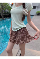 brown ethnic sleeveless skirt two-piece