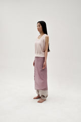 Linen oval neck knit, Pink