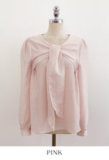 Marron Volume Ribbon Puff Blouse