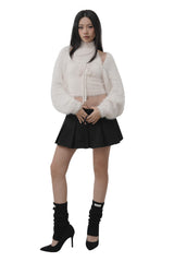 Hugging ribbon pleated skirt, Black