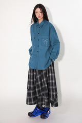 Asymmetrical drawstring patchwork plaid versatile and playful midi skirt
