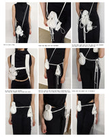 DOUBLE POCKET STRING CROSS BAG WHITE