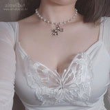 プリンセスボウアンドムーンレイヤードネックレス - シルバー