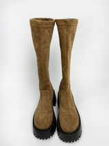 6CM PLATFORM SUEDE Y2K ROUND-TOE STRETCH CRAB-LEG ボディーシェーピングブーツ - 2 COLOR