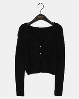 Lupun Angora fur slit button V-neck cardigan