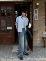 Double back pocket embossed denim pants
