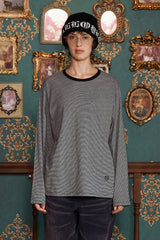 LOGO STRIPE LONG SLEEVE T SHIRT / BLACK