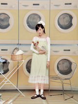 グリーンストライプサスペンダードレス