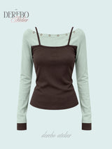 Green block layer long-sleeve T-shirt