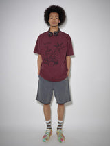 Dark wine red drum kit washed vintage short sleeve T-shirt