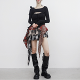 Chena unbalanced checkered cancan skirt