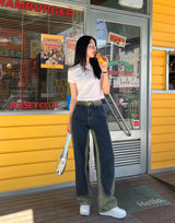 グリーナリーカラースプレーダイドワイドデニムパンツ code 21017