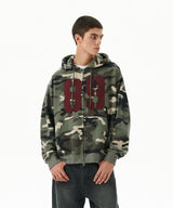 CAMO APPLIQUE ZIP UP HOODIE