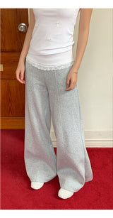 Wide banding lace bootcut pants