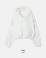 #ボアフリース クロップ ルーズフード ジップアップ (5color)
