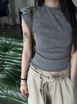 Pigment washing crop t-shirts(4color)