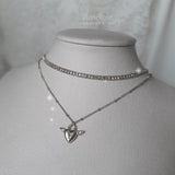 [チョ・ユリ, チュウ Necklace] エンジェリックハートロックレイヤードネックレス - Silver Color