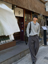 フィットヘンリーネックロングスリーブTシャツ