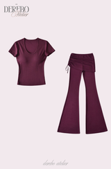 Liiv short-sleeve cap training shirring pants set (LONG PANTS)