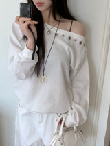 City Metal Eyelet One Off-Shoulder Brushed Sweatshirt