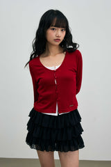 LYLA LAYERED CARDIGAN / RED-WHITE