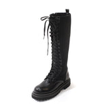Lena Knit Lace-up Long Walker Boots_B2525