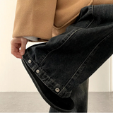 Allt Hem Snap Pin Tuck Washed Denim Wide Pants