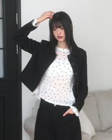 タピンドットレイヤードフリルVネックロングスリーブTシャツ