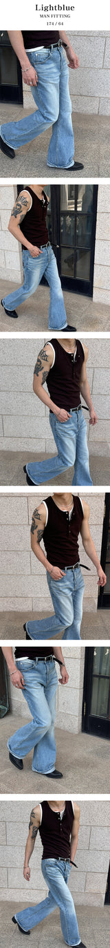 [Unisex] オールブラッシュフレアデニムパンツ