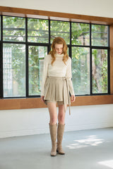 CLASSY HERRINGBONE WOOL SKIRT PANTS / IVORY