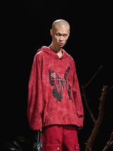 RELABEL 24AW Butterfly-Feathered Two Colour Hooded Aged Low Bottom Hem Adjustable Theme Print Long Sleeve T