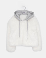 Hoa Color-block Hooded Zip-up Fur Jacket