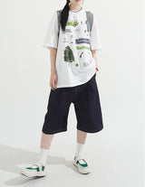 Pintuck Wide Raw Denim Bermuda Pants