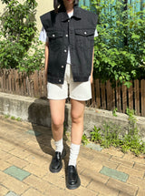 ルーズフィットブラックデニムベスト code 21012