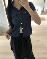 Siu Slim Fit Uniform Denim Pocket Short-Sleeved Shirt