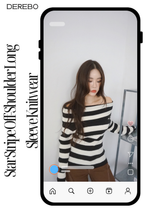 Star Stripe Off-Shoulder Long Sleeve Knitwear