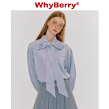 Why Berry 23AW "Velvet Blueberry" ブルーボウシャツルーズシャツ