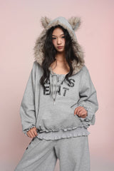 eat me plz* カシーキャットイヤーフリースフーディフォアオータムウィンターウォームジャケット