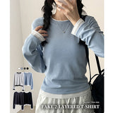 Shea color matching layered slim long sleeve tee