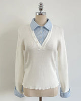 Ballon Shirt Layered V-Neck Shirring Knit