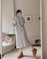 Hooded fleece long one-piece