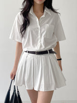 [Belt SET] Romi Collar Pleated Mini One Piece