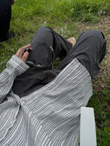 ASCLO Sleeve Shirring Point Stripe Shirt (3color)